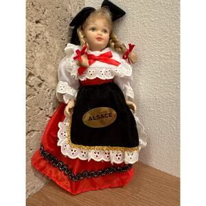 Alsatian Porcelain Doll Face Arms Body Legs Movable Red Black White Big Bow
